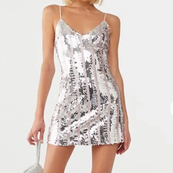 forever 21 silver dress Plus Size Metallic Mini Dress in Silver-swatch